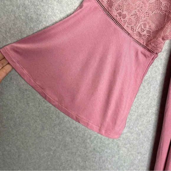 Torrid Super Soft Pink Lace Bell Sleeve Button Down V Neck Top - Picture 2 of 6